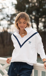 Throwback Half-Zip Pullover - White with Navy V