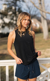 High-Neck Scoop Tank - Black